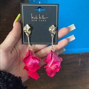 Nicole Miller Pink Floral Drop Earrings